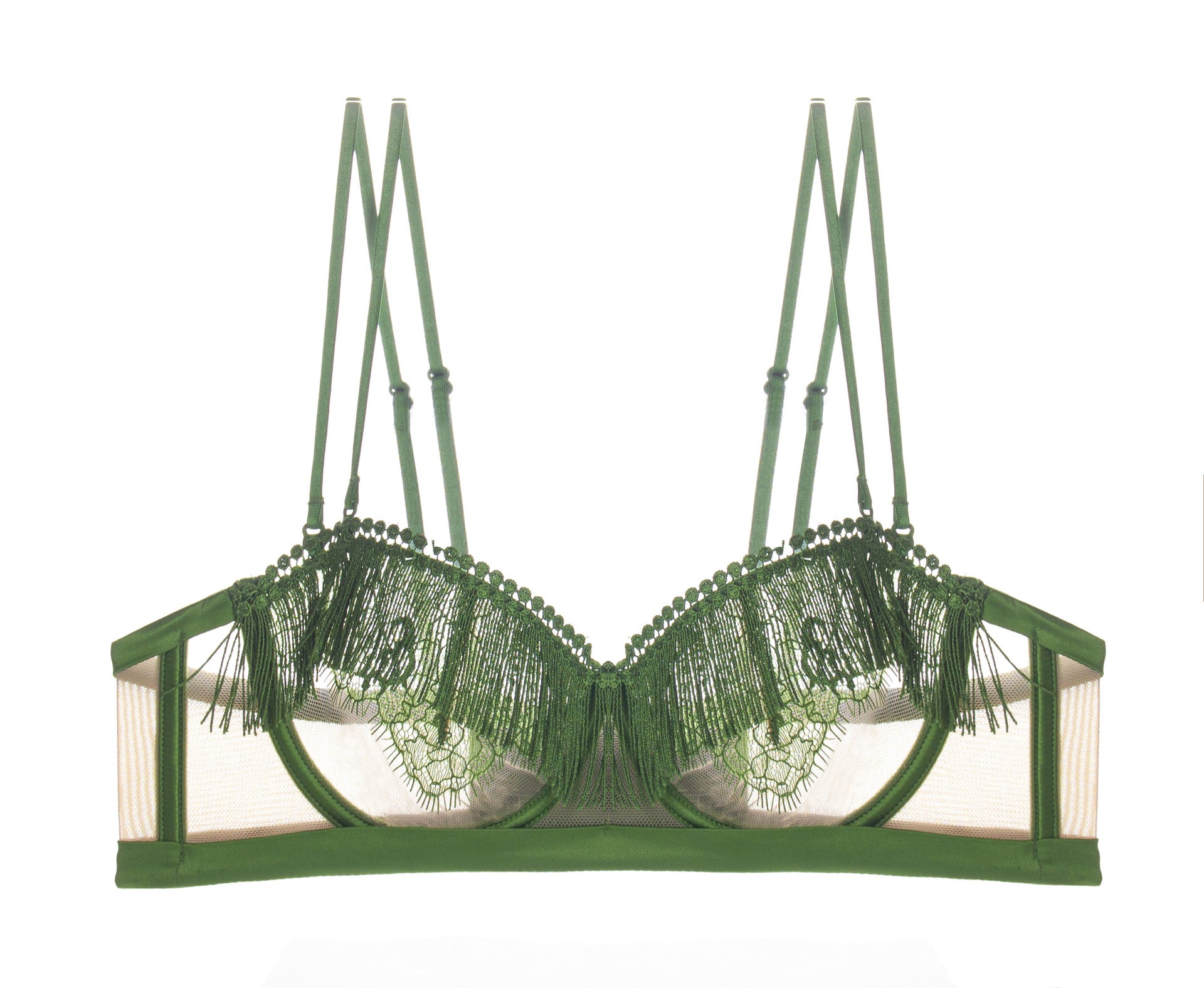 Image of Southeast Asia cross-border fringe half cup underwear women's ultra-thin cup big breasts show small transparent mesh sex interesting bra